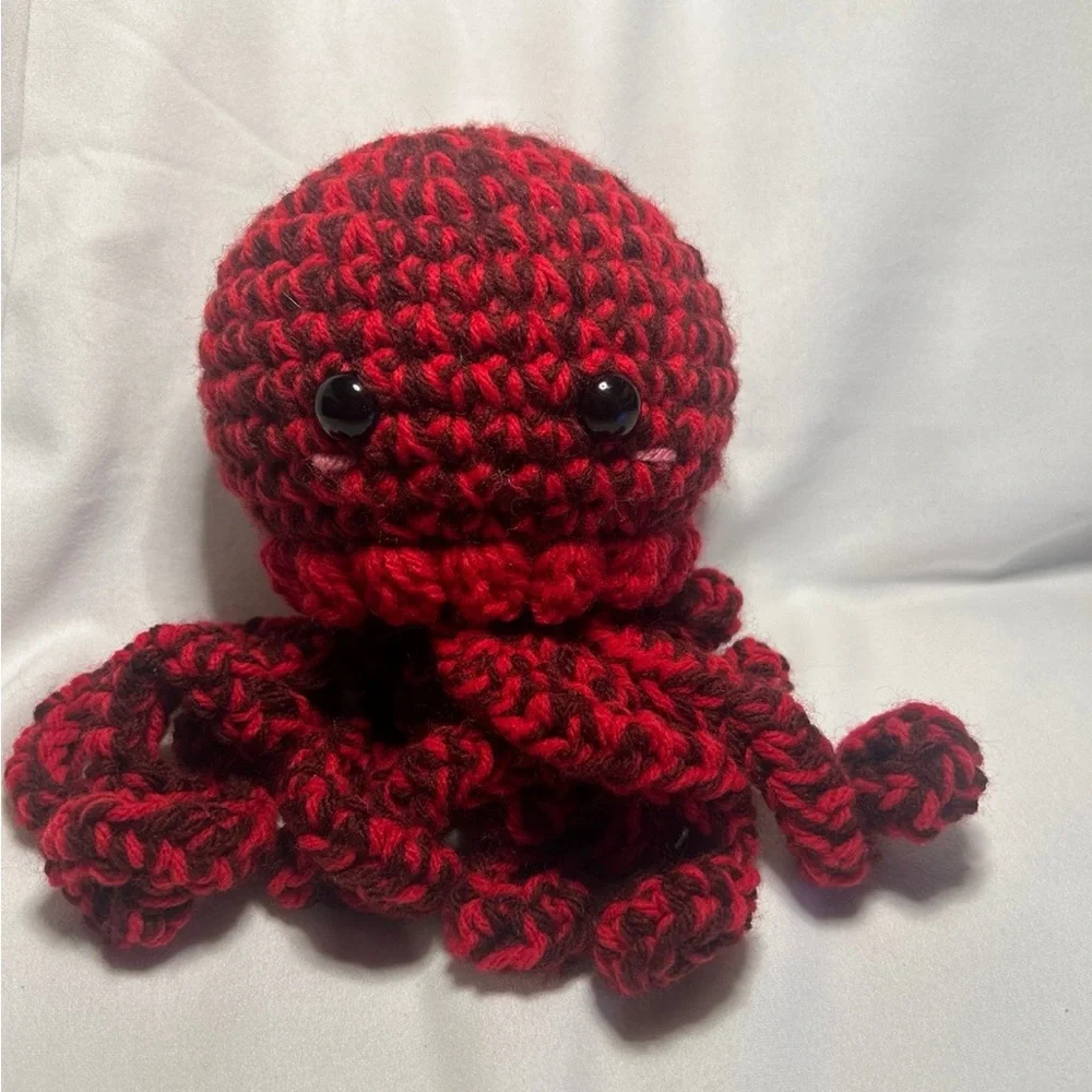 Crochet Red and Black Stuffed Octopus/Jellyfish Plushie/Plushy - Picture 1 of 4